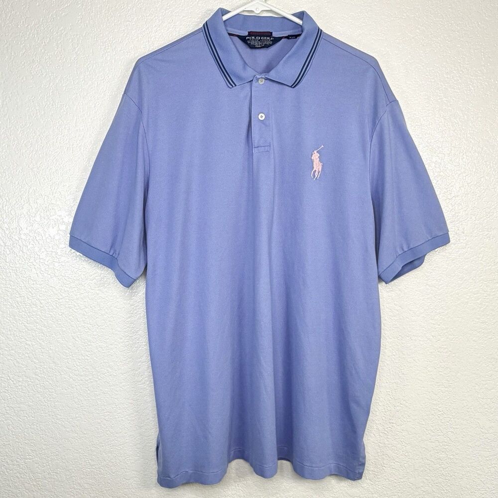 Polo Golf Ralph Lauren Polo Shirt Blue Mens XL Pro Fit Pink Big Pony Performance